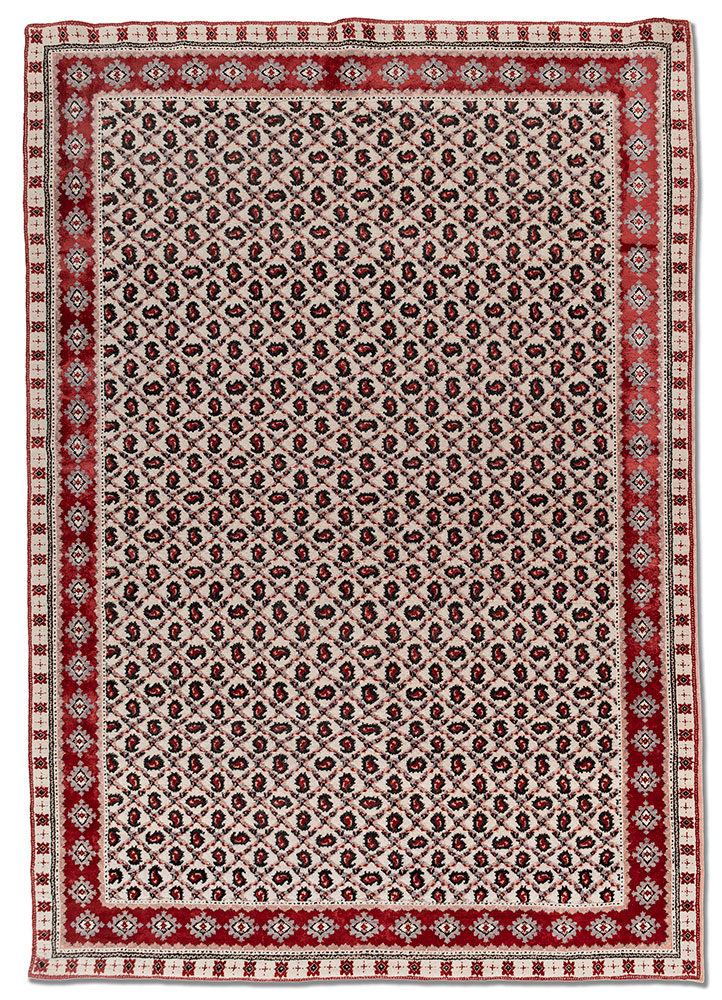 gilded age ivory wool and bamboo silk hand knotted Rug - HeadShot