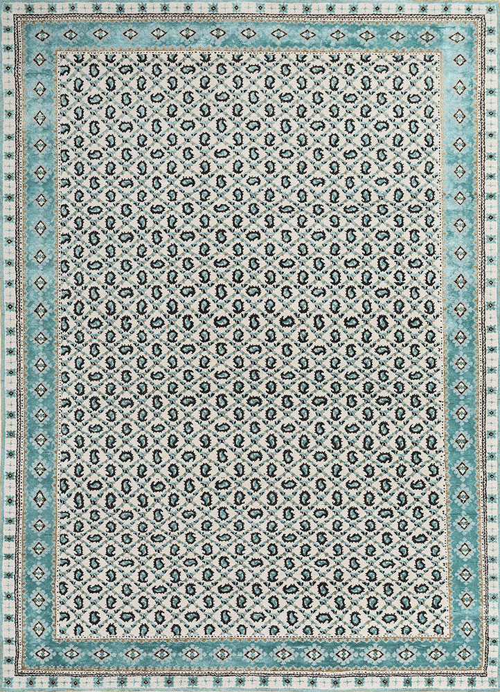 gilded age ivory wool and bamboo silk hand knotted Rug - HeadShot