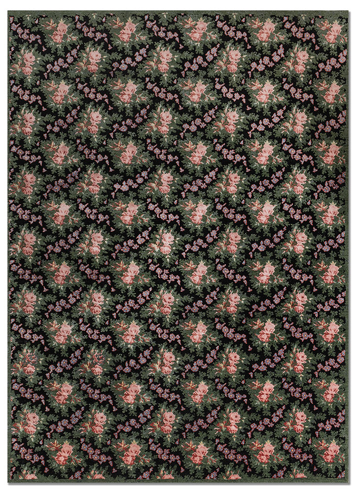 gilded age grey and black wool and bamboo silk hand knotted Rug - HeadShot