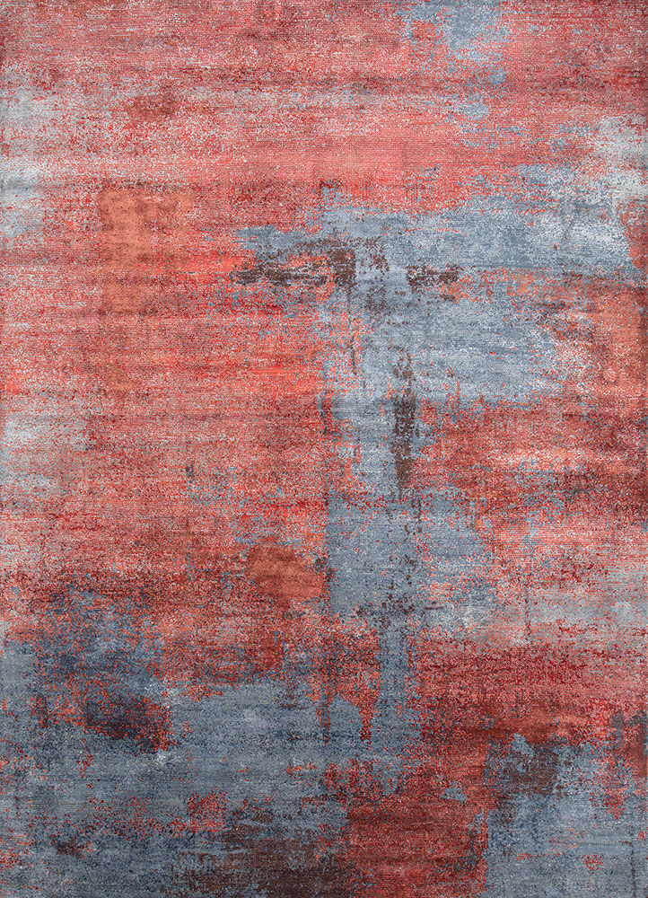 afterglow by kavi red and orange wool and bamboo silk hand knotted Rug - HeadShot