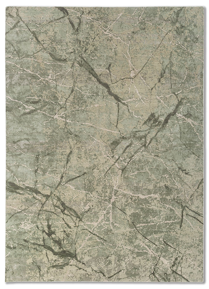 urban pause by kavi green wool and bamboo silk hand knotted Rug - HeadShot