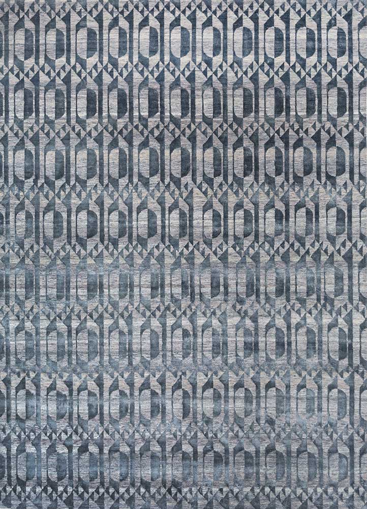 project error by kavi blue wool and bamboo silk hand knotted Rug - HeadShot