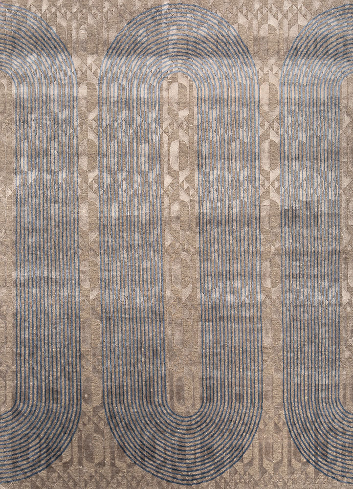 aakar by kavi grey and black wool and bamboo silk hand knotted Rug - HeadShot