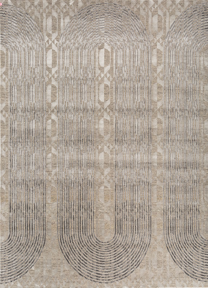 aakar by kavi beige and brown wool and bamboo silk hand knotted Rug - HeadShot