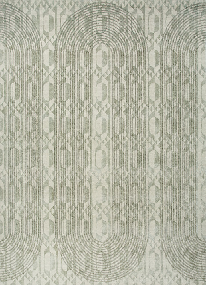 aakar by kavi green wool and bamboo silk hand knotted Rug - HeadShot