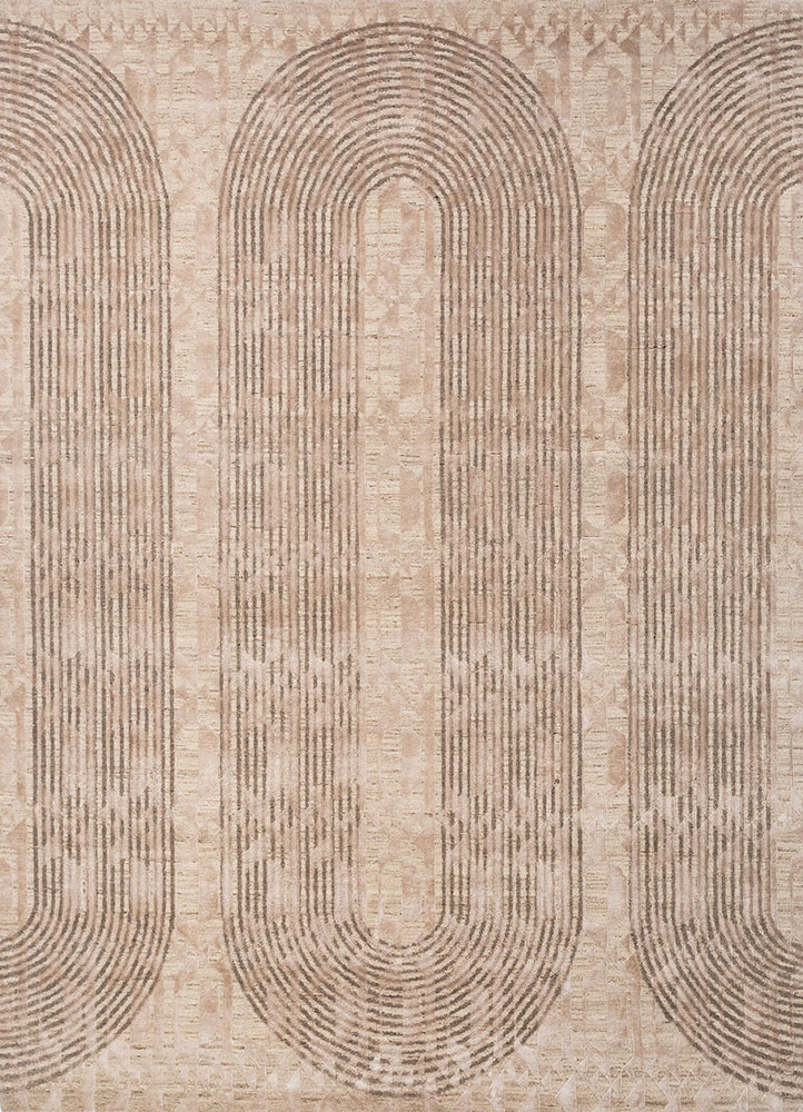 aakar by kavi beige and brown wool and bamboo silk hand knotted Rug - HeadShot