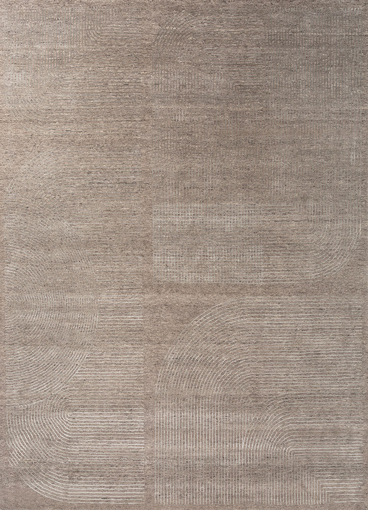 azalea beige and brown wool and bamboo silk hand knotted Rug - HeadShot
