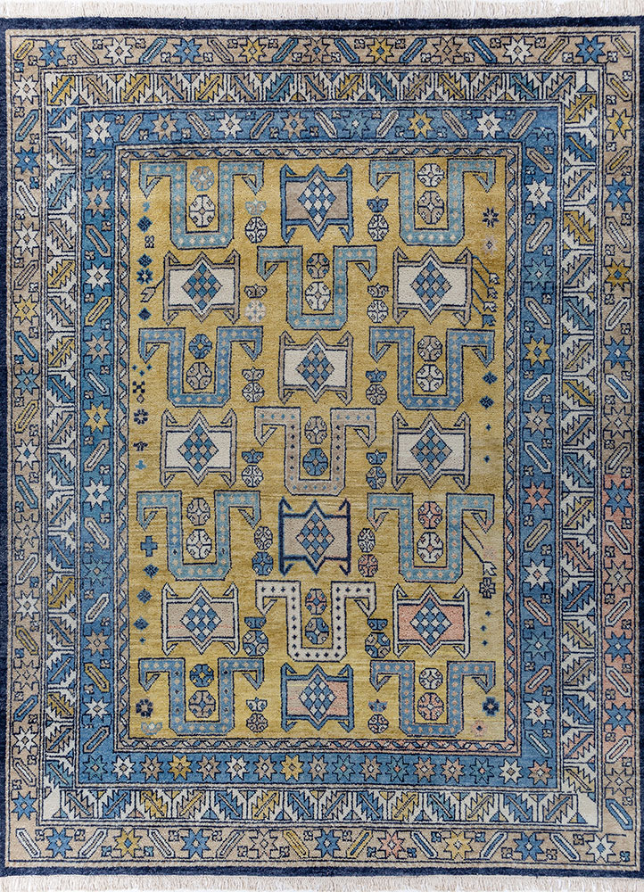 savana green wool hand knotted Rug - HeadShot
