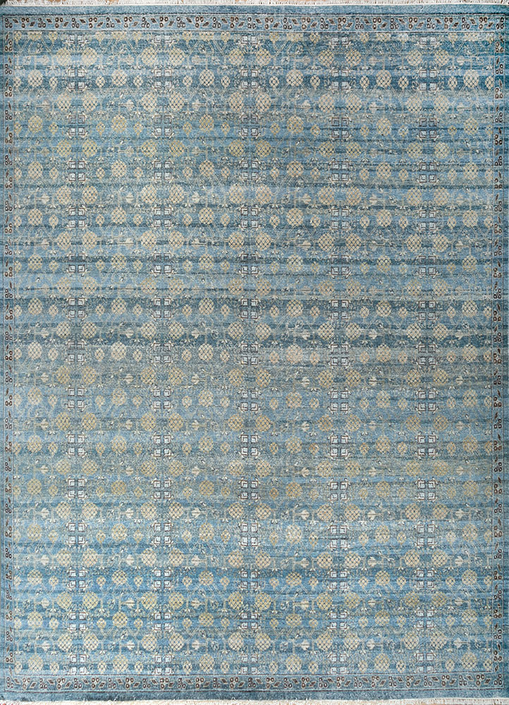 viscaya blue wool hand knotted Rug - HeadShot