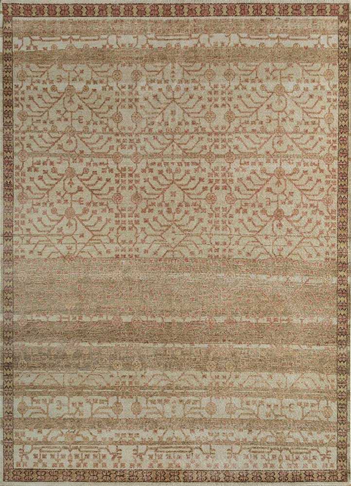 erbe beige and brown wool hand knotted Rug - HeadShot