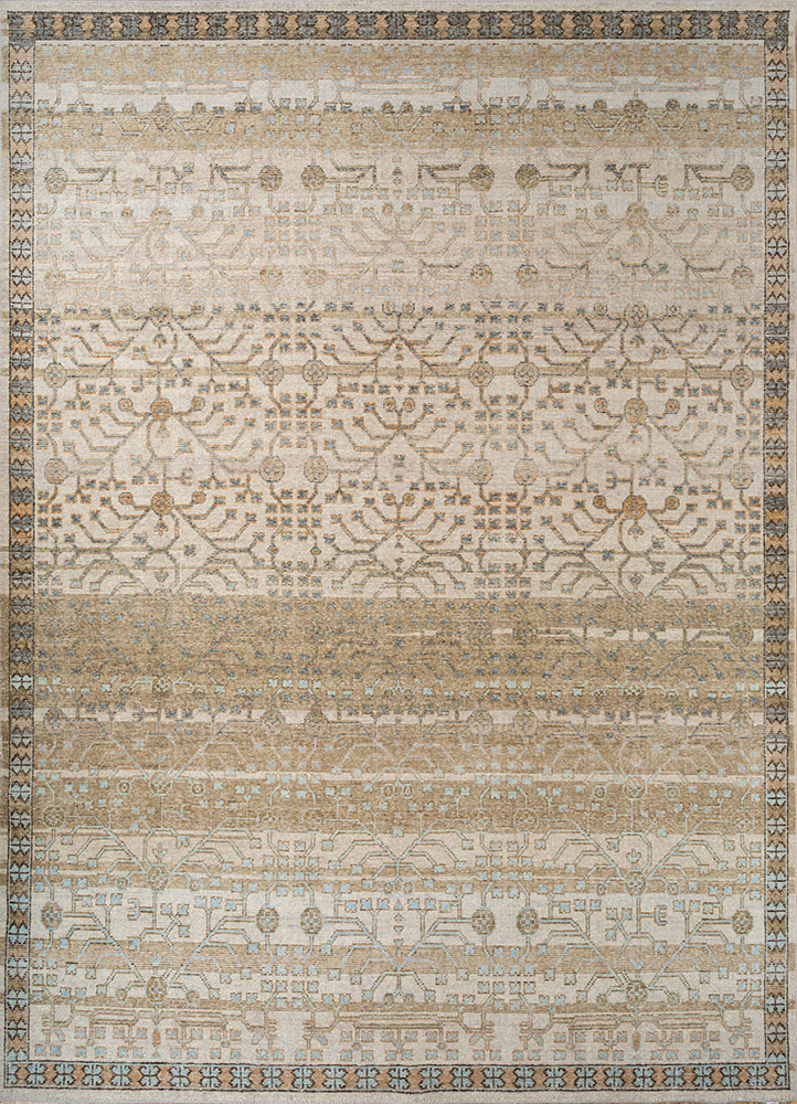 erbe beige and brown wool hand knotted Rug - HeadShot