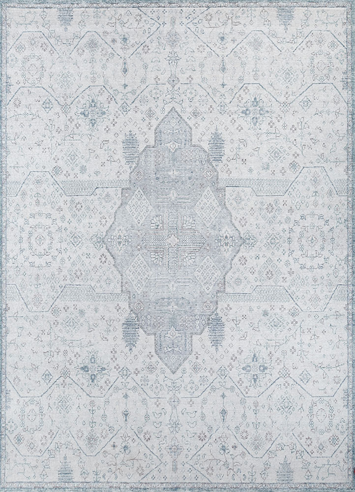 erbe blue wool hand knotted Rug - HeadShot