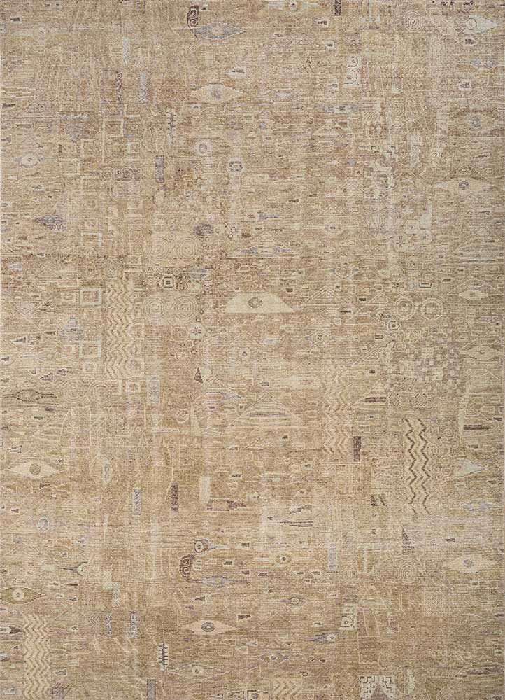 erbe beige and brown wool hand knotted Rug - HeadShot