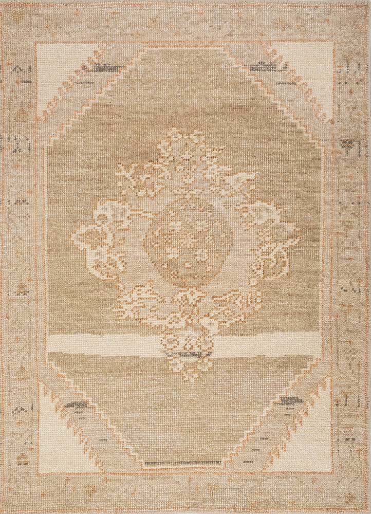 thyme gold wool hand knotted Rug - HeadShot