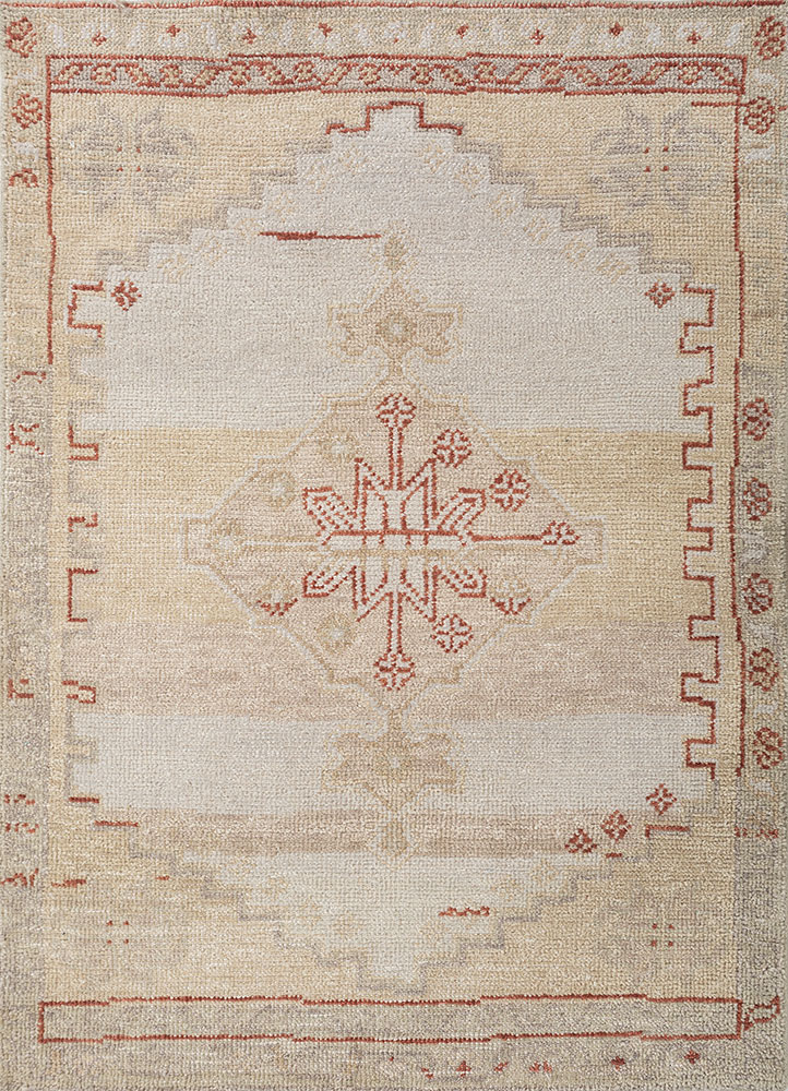 thyme beige and brown wool hand knotted Rug - HeadShot