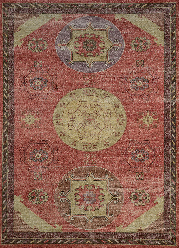 erbe red and orange wool hand knotted Rug - HeadShot