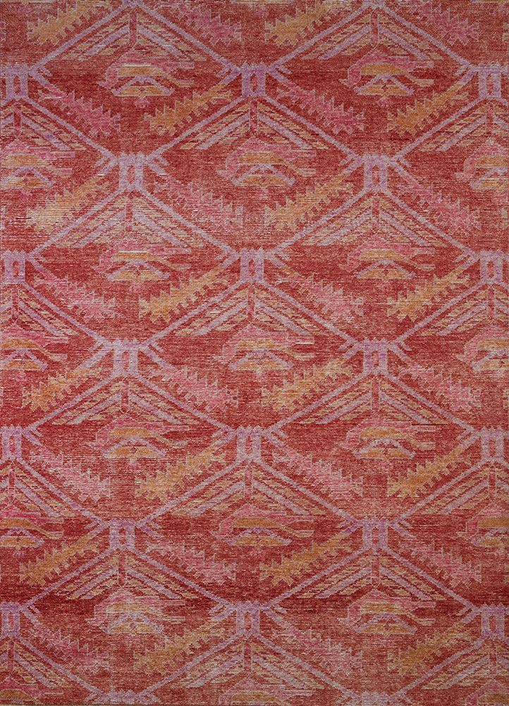 erbe red and orange wool hand knotted Rug - HeadShot