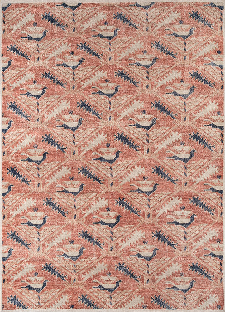 erbe red and orange wool hand knotted Rug - HeadShot