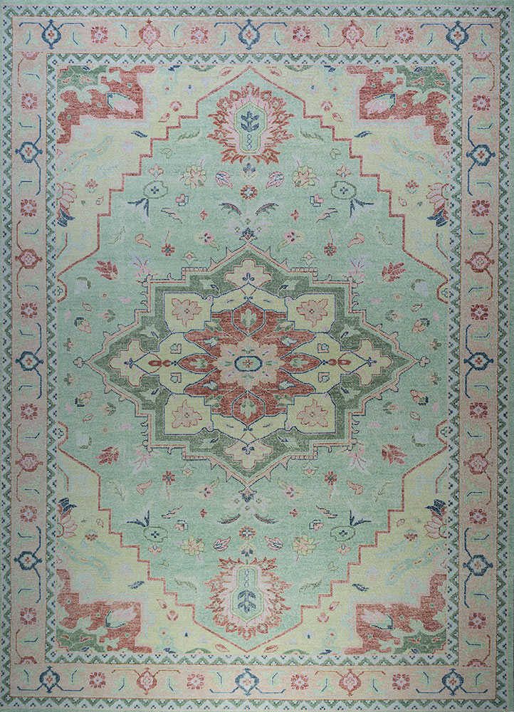 thyme green wool hand knotted Rug - HeadShot