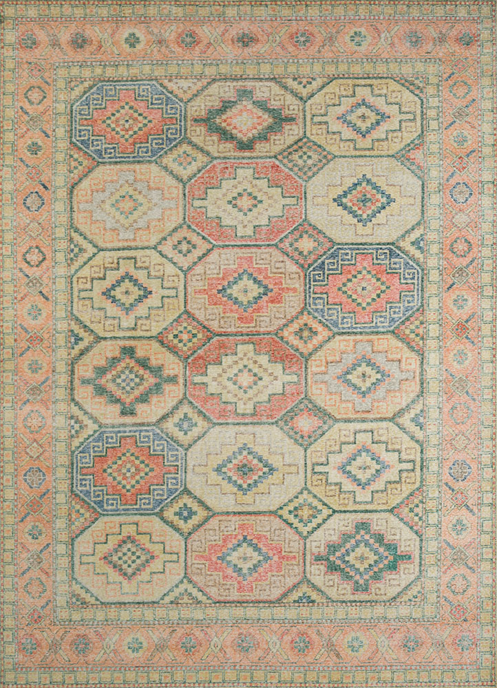 erbe red and orange wool hand knotted Rug - HeadShot