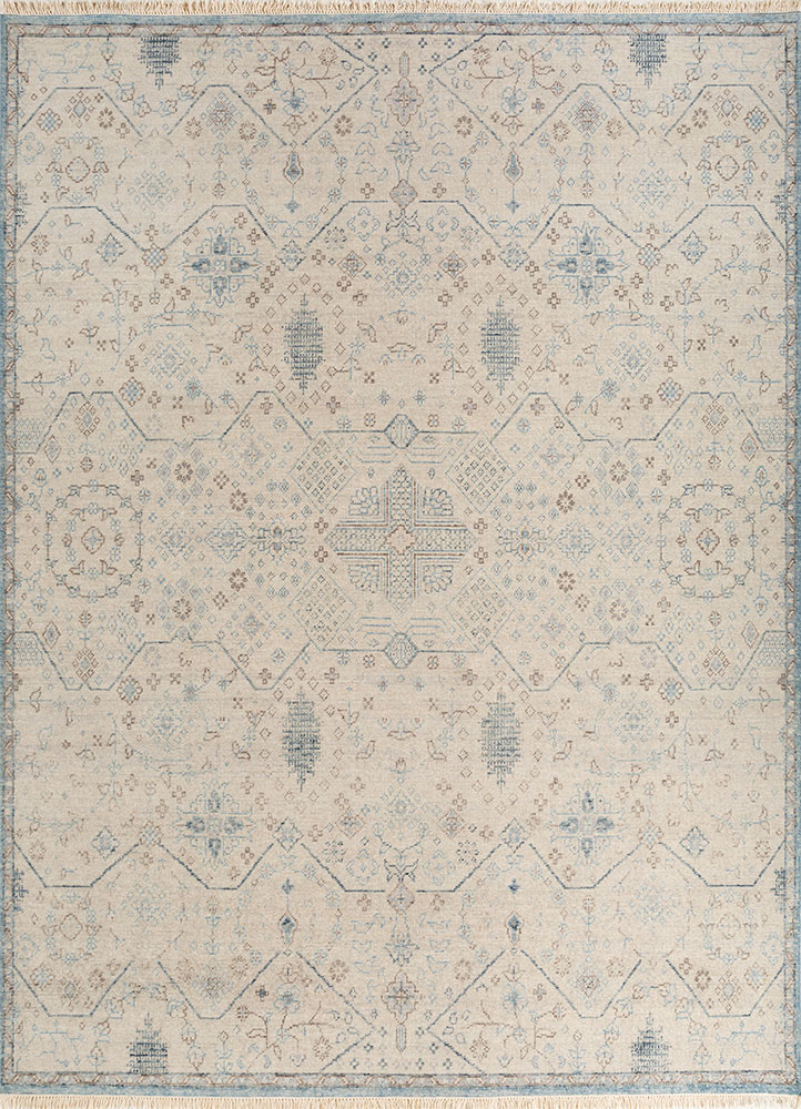 erbe blue wool hand knotted Rug - HeadShot