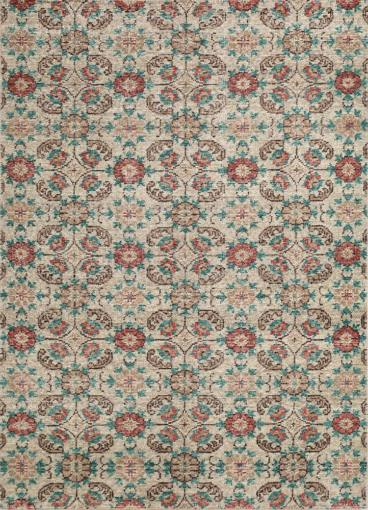 erbe beige and brown wool hand knotted Rug - HeadShot
