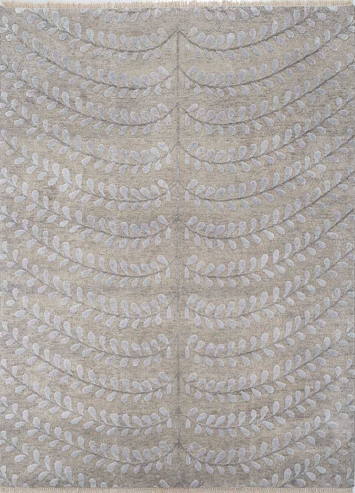 pansy grey and black wool and bamboo silk hand knotted Rug - HeadShot