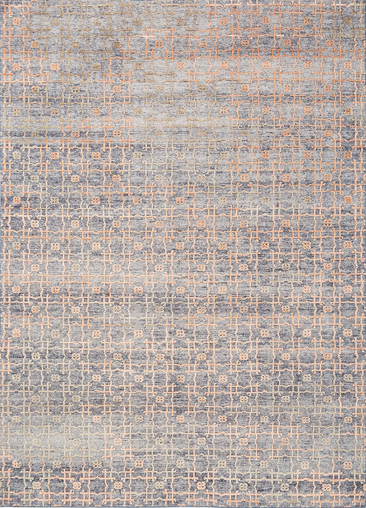 erbe blue wool and bamboo silk hand knotted Rug - HeadShot