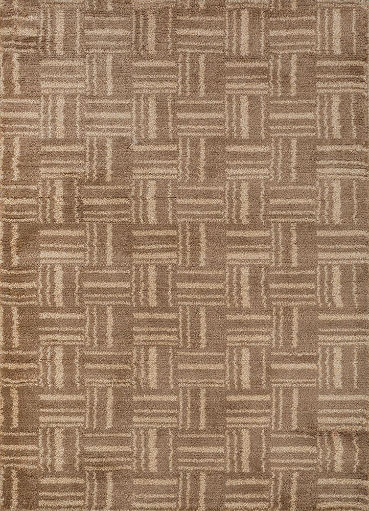 saga beige and brown acrylic hand loom Rug - HeadShot