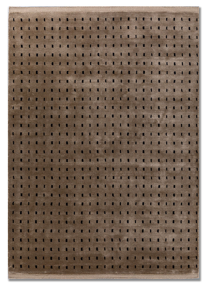 saga beige and brown acrylic hand loom Rug - HeadShot