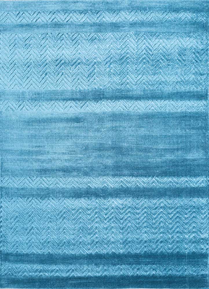 basis blue bamboo silk hand loom Rug - HeadShot