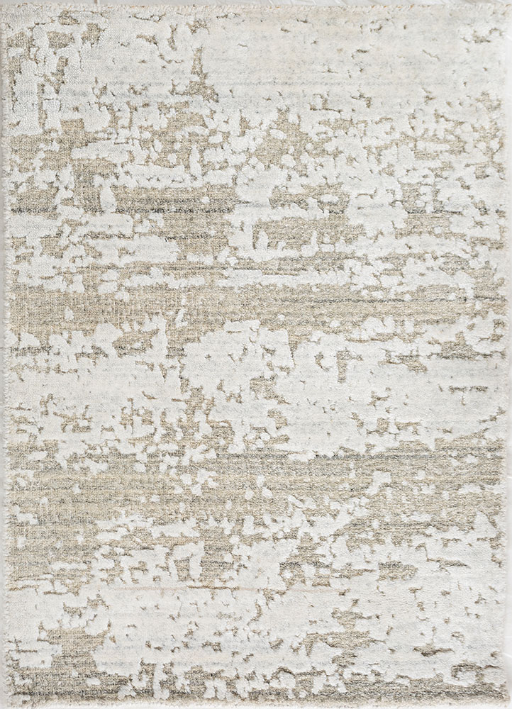 saga beige and brown wool and viscose hand loom Rug - HeadShot