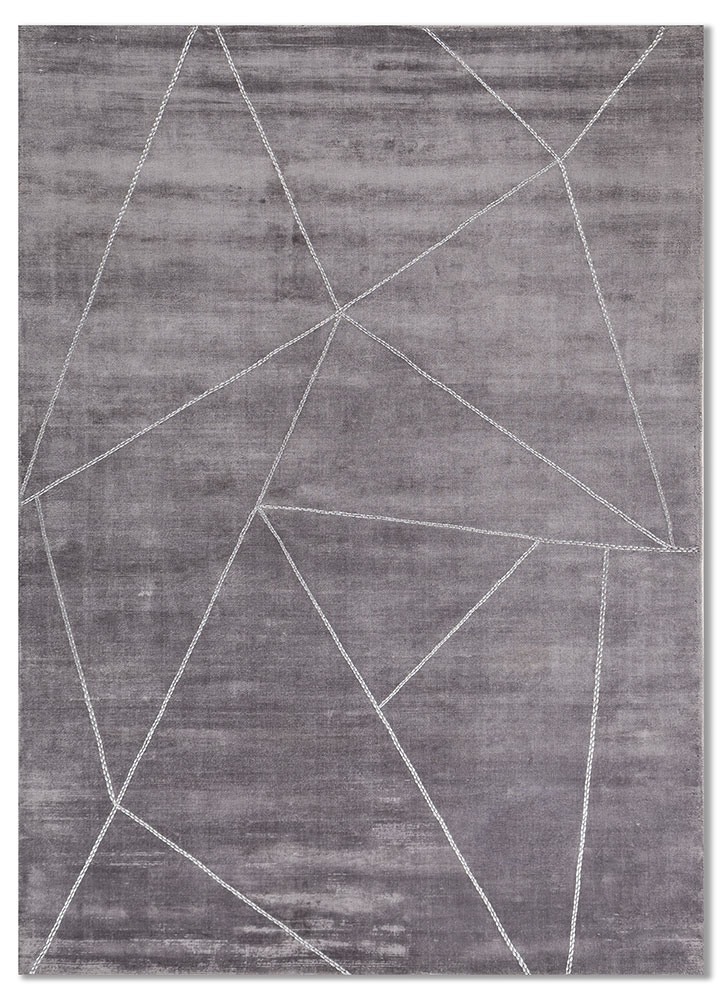 saga grey and black viscose hand loom Rug - HeadShot