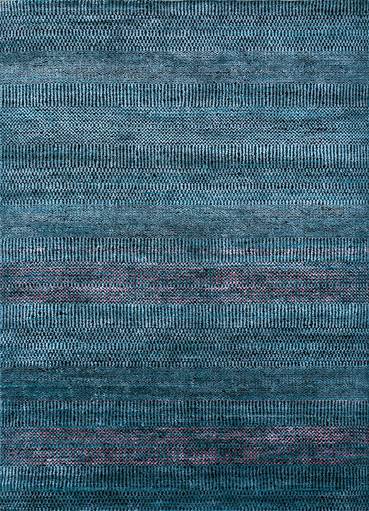 konstrukt blue wool and bamboo silk hand loom Rug - HeadShot