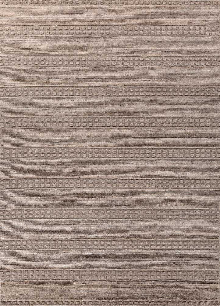 saga beige and brown wool hand loom Rug - HeadShot