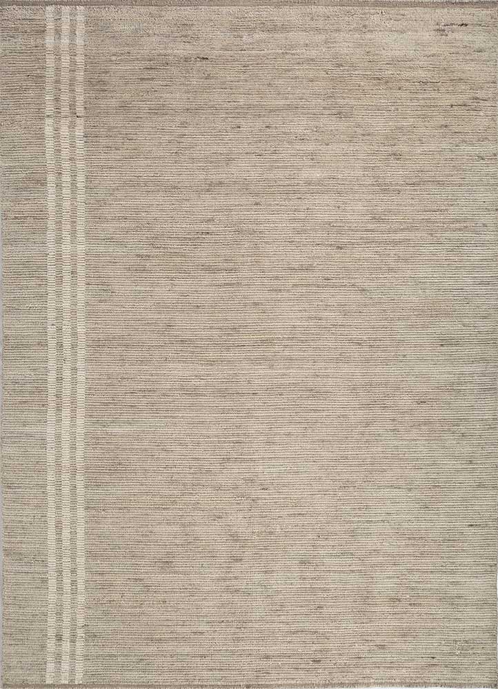 saga beige and brown wool hand loom Rug - HeadShot