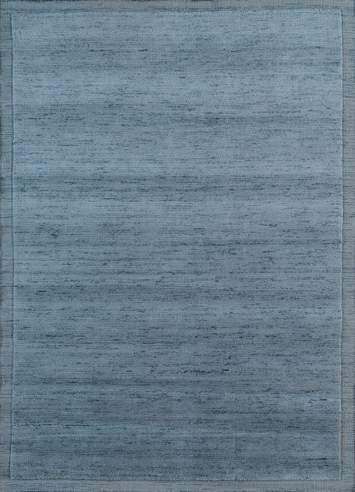 basis blue wool hand loom Rug - HeadShot