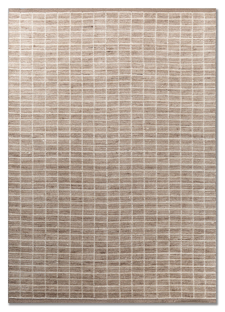 saga beige and brown wool hand loom Rug - HeadShot