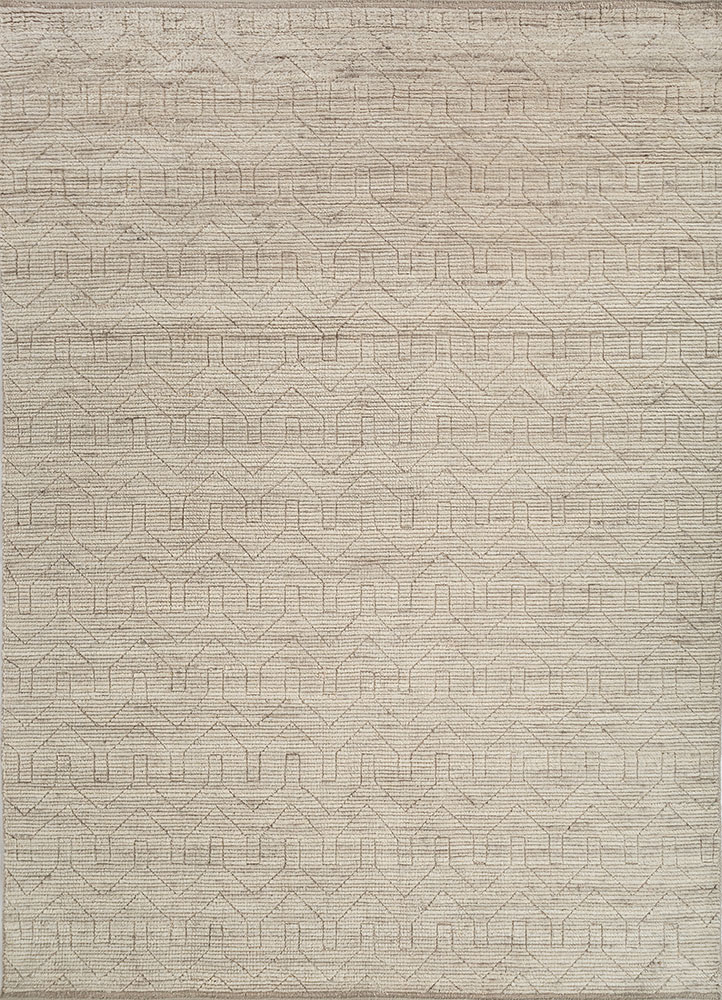 saga beige and brown wool hand loom Rug - HeadShot