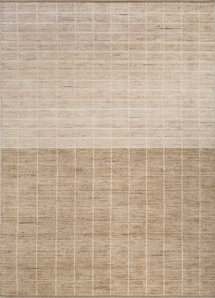 saga beige and brown wool hand loom Rug - HeadShot