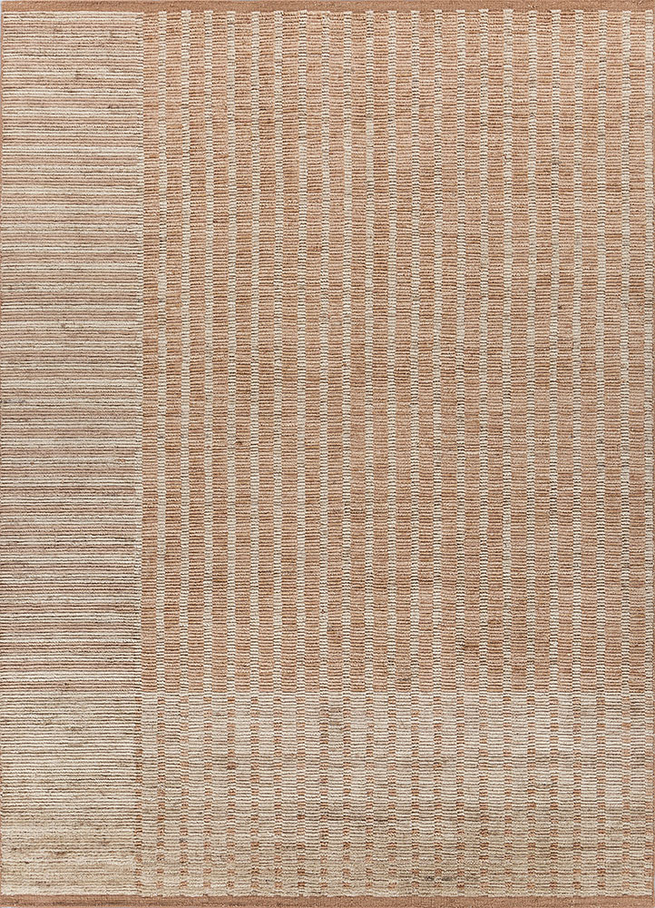 saga beige and brown wool hand loom Rug - HeadShot