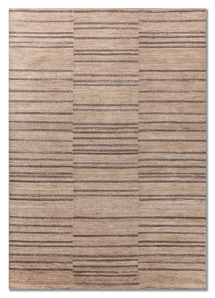 saga beige and brown wool hand loom Rug - HeadShot
