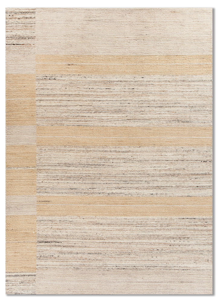 saga beige and brown wool hand loom Rug - HeadShot
