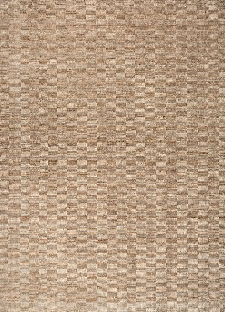 saga beige and brown wool hand loom Rug - HeadShot