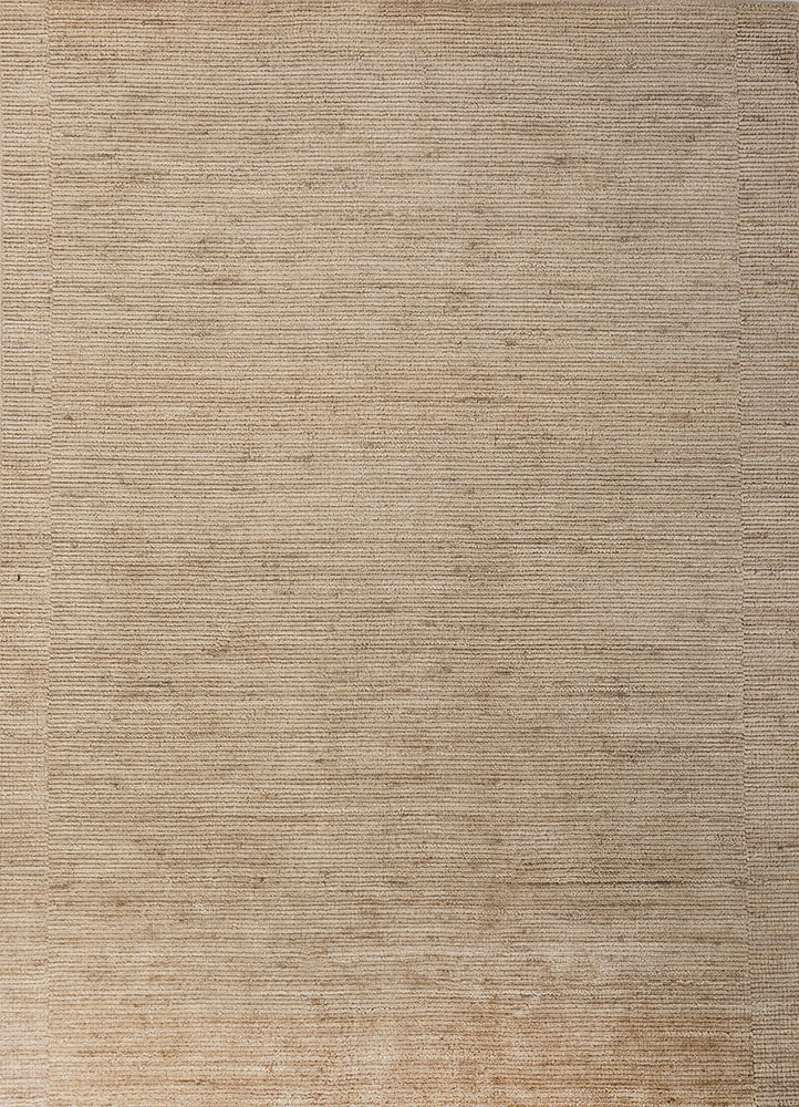 saga beige and brown wool hand loom Rug - HeadShot