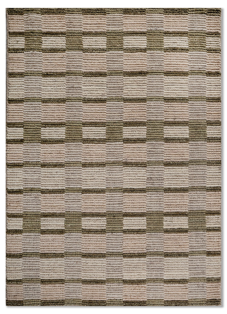 saga beige and brown wool hand loom Rug - HeadShot