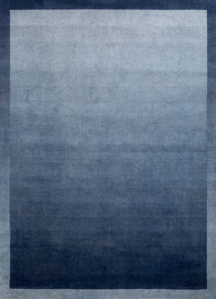 jean blue wool hand loom Rug - HeadShot