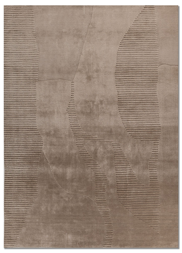 saga beige and brown wool hand loom Rug - HeadShot