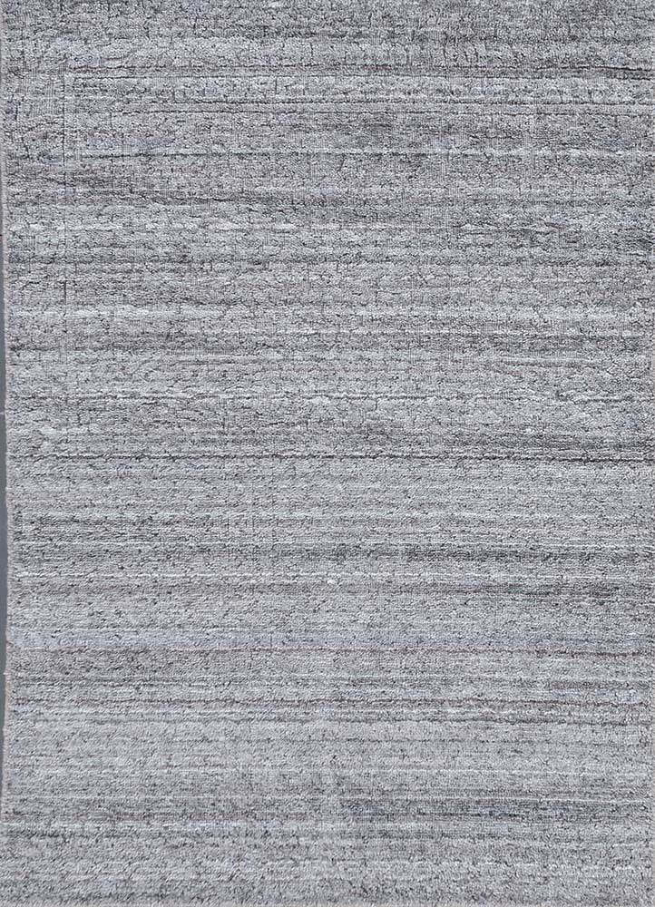 saga grey and black wool and viscose hand loom Rug - HeadShot