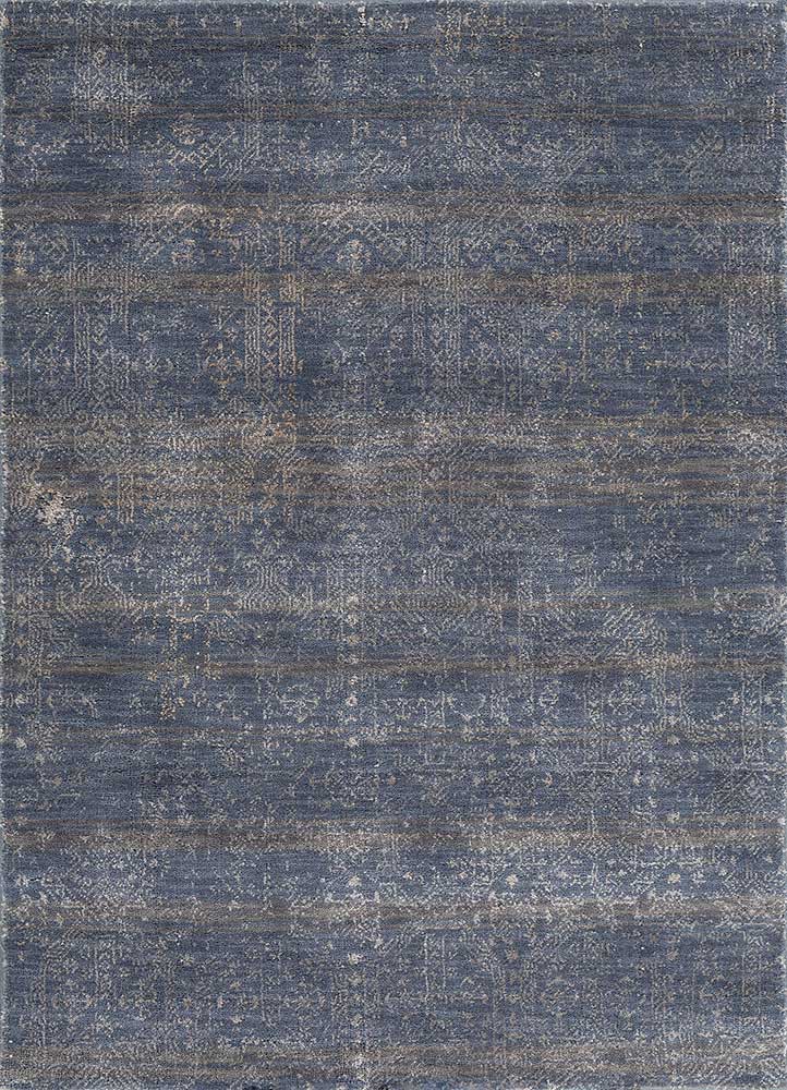 bespoke sile blue wool and viscose hand loom Rug - HeadShot